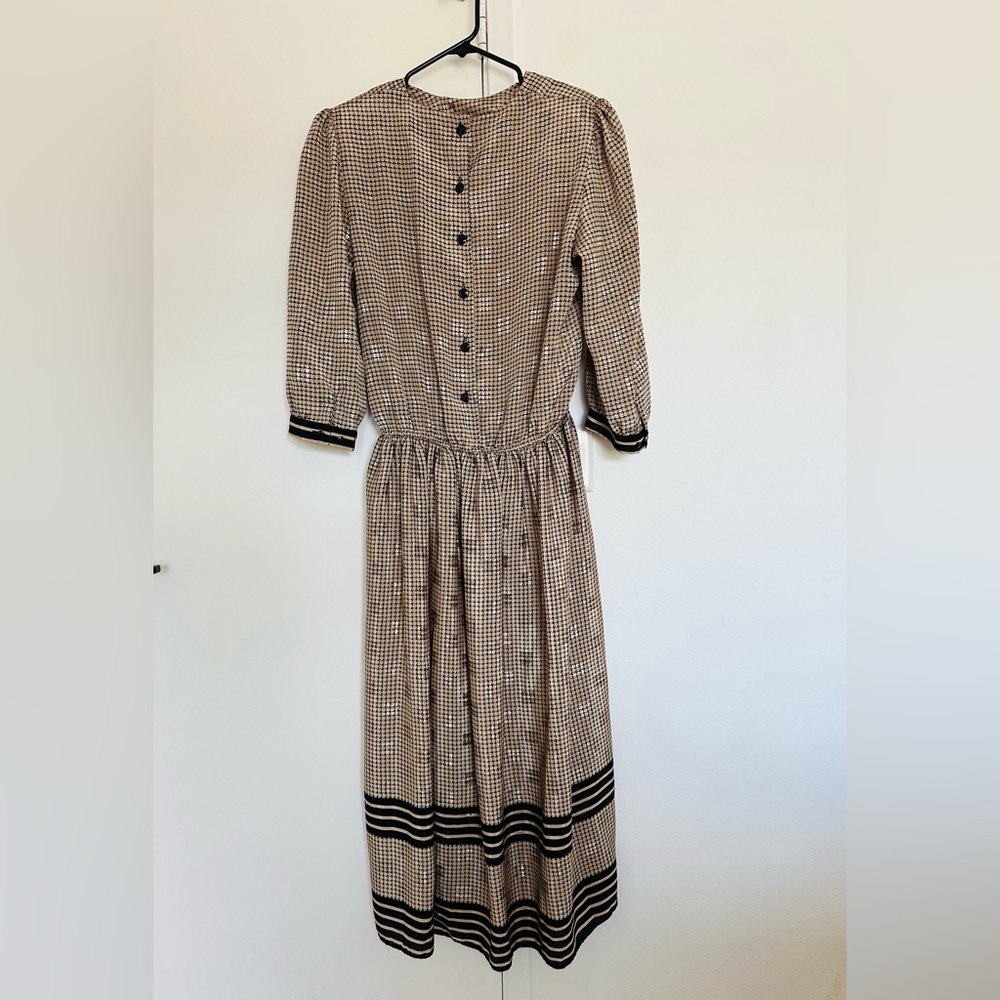 NWOT Vintage Starlo Long Dress Houndstooth golden Size 14 80s 90s Dark Academia